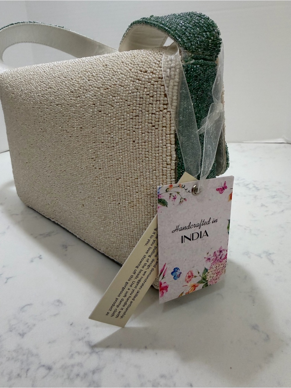 Green & Cream Embroidered Seaside Shoulder Bag - Picture 6 of 13